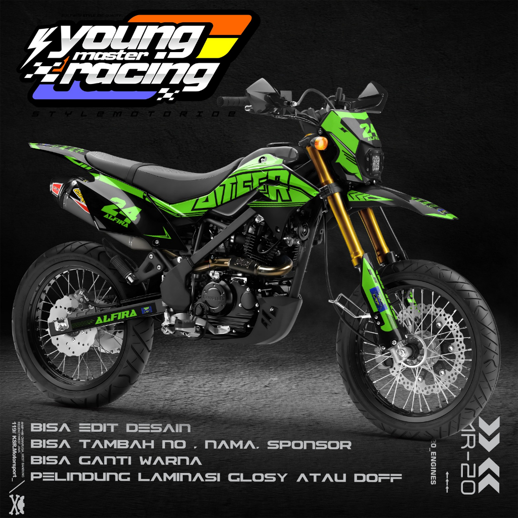 DECAL CRF 150L DTRACKER KLX BF HITAM UNGU CUSTOM NAMA DAN NOMOR