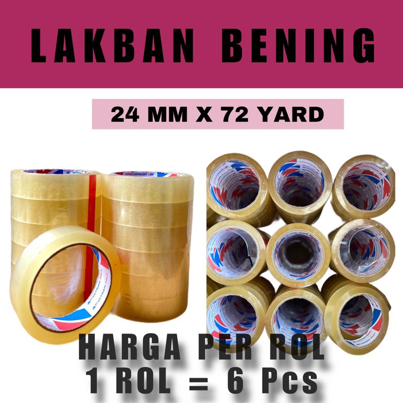 

LAKBAN BENING 6 ROLL 65 METER x 6 / TAPE ISOLASI PREMIUM TEBAL SELOTIP BENING 1 INCH 24MM X 72 YARD