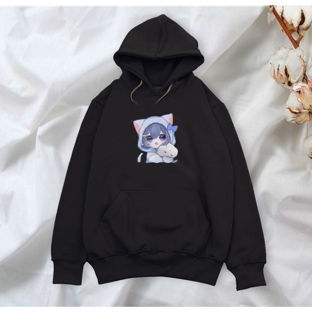 Setelan Sweater Hoodie ANIME TOPI Wanita & Remaja Kekinian Hoodie / Celana Kulot Hitam