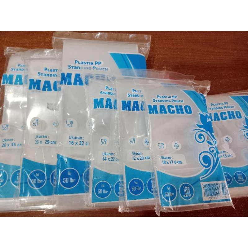 PLASTIK MACHO/PLASTIK STANDING POUCH ISI 50 LEMBAR/PLASTIK PP BENING/PLASTIK PP TEBAL
