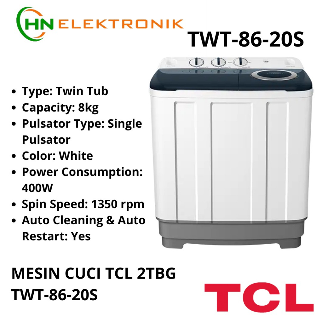 MESIN CUCI TCL 9 KG 2 TABUNG