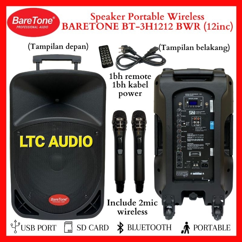 Speaker Aktif Portable Wireless BARETONE BT-3H1212BWR Original | Baretone 1212BWR Power 200watt Blue
