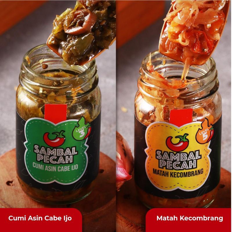 

SAMBAL PECAH - bundling set Sambal Cumi Asin Cabe ijo dan Sambal Matah Kecombrang 200 gram cumi dan matah