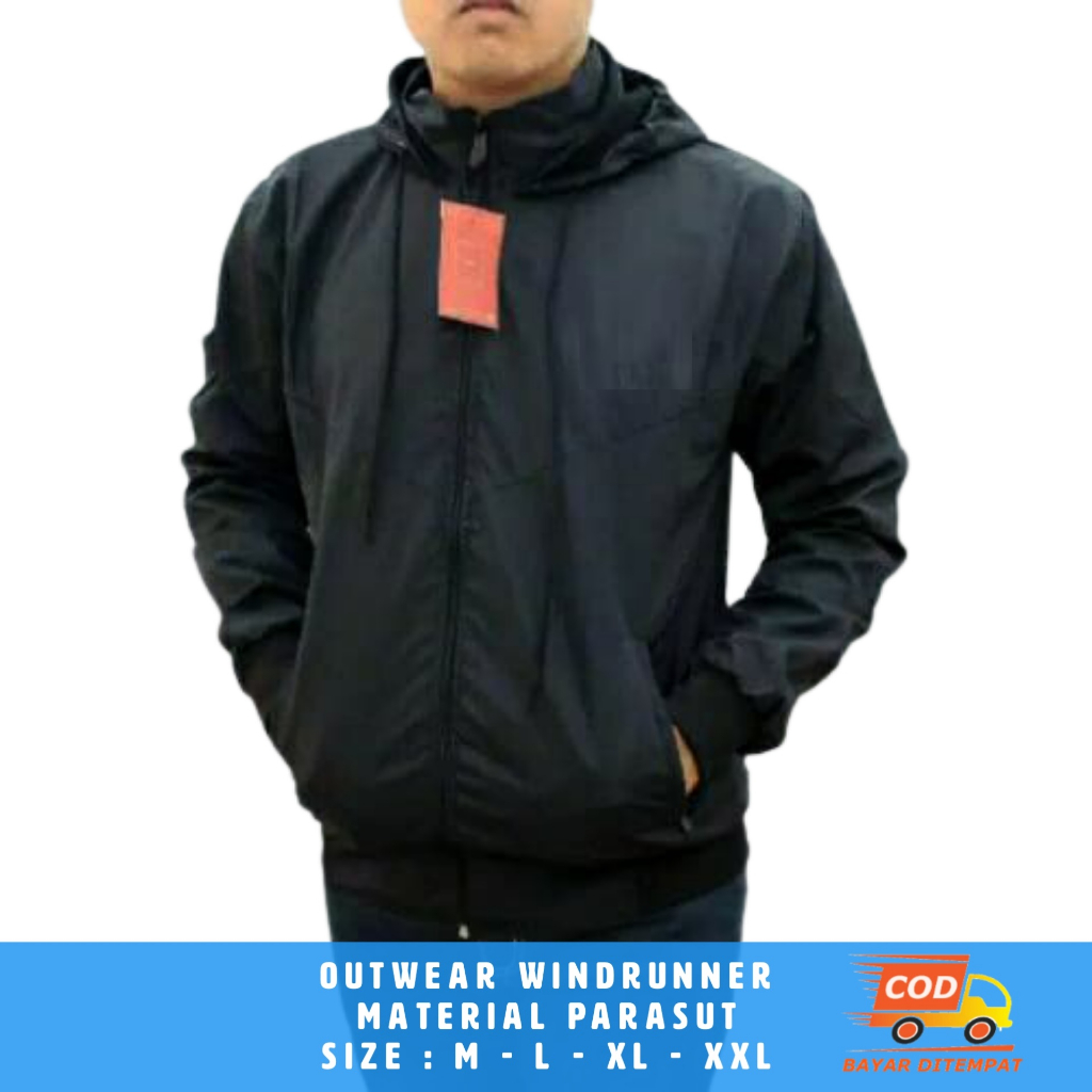 Jaket Olahraga Windbreaker Polos Hitam