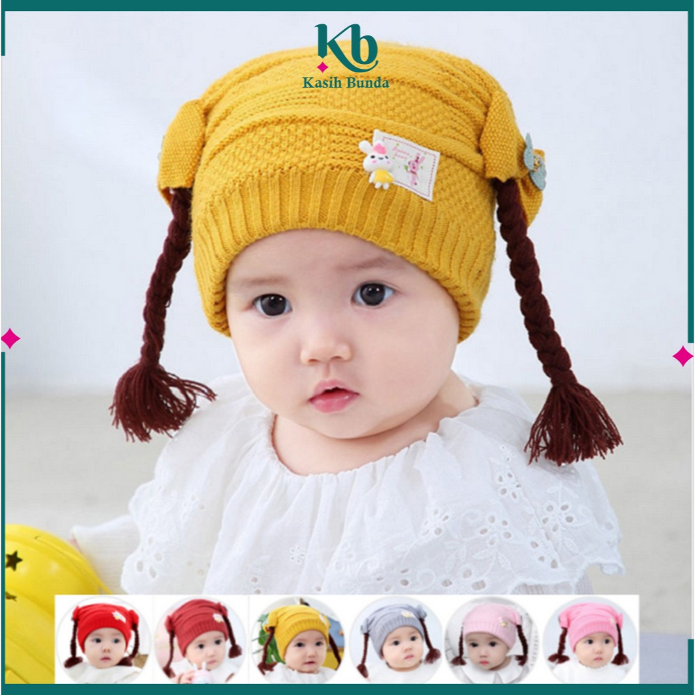 Topi Kepang Rambut Palsu Kuncir 2 Anak Lucu / Topi Rambut Palsu Lucu Anak Model Tinggi / Baby Hat Wi