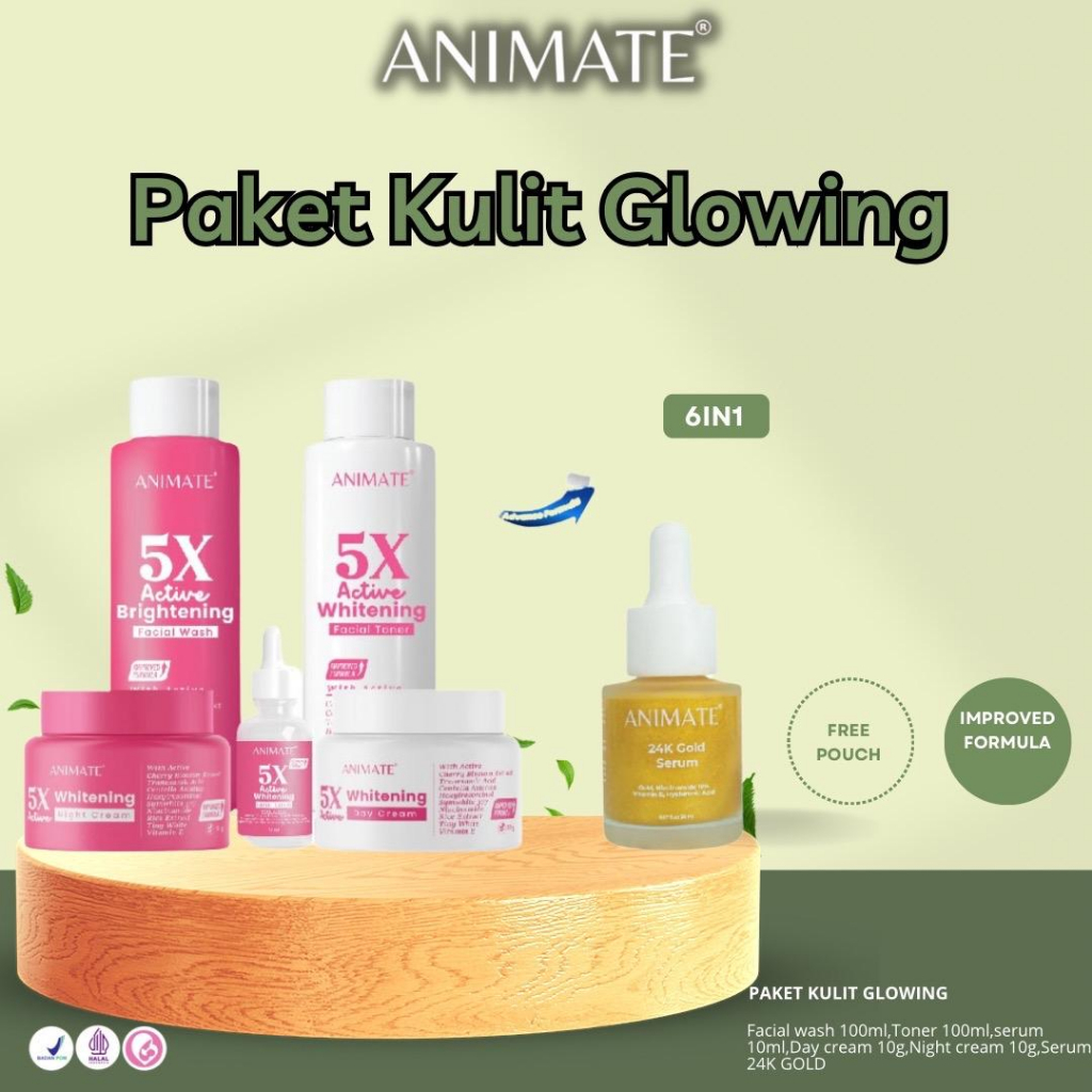 Paket Kulit Glowing (Animate 5X Aktif Whitening Series 5in1 + 24K Gold Serum)