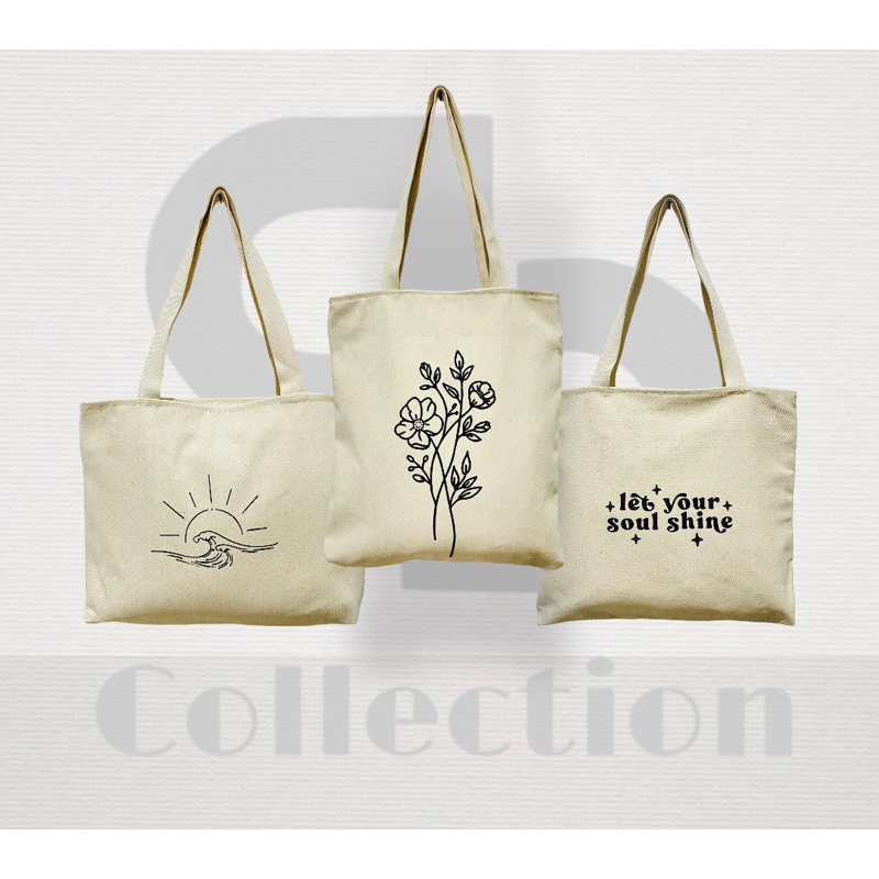 TOTEBAG TOTEBAG KANVAS RESLETING TOTE BAG KANVAS HITAM CREAM CASUAL TOTEBAG UNISEX TAS WANITA TAS SE