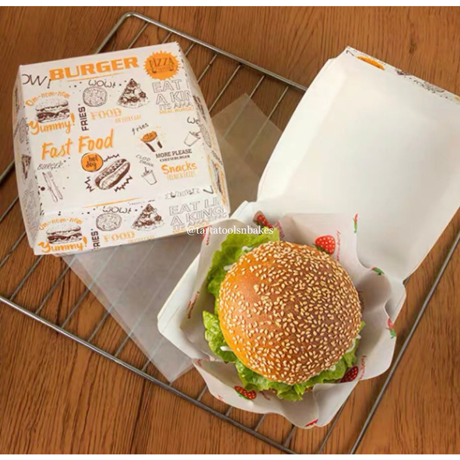 (10PCS) Kotak Burger Kertas | Box Burger Nugget | Dus Putih Burger | Kemasan Burger | 9.6x10.3xT17CM