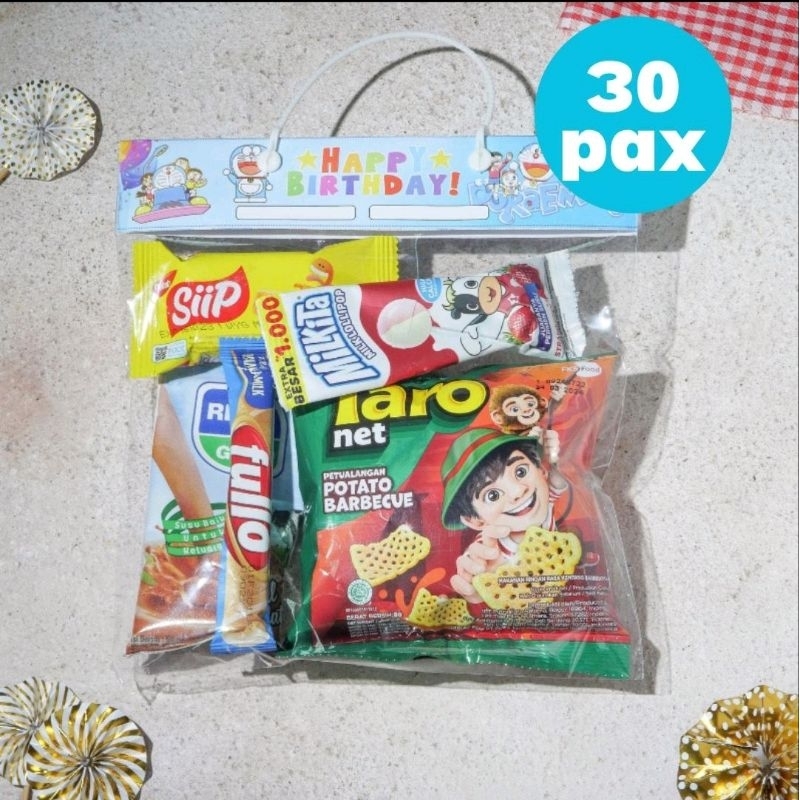 

PAKET PARCEL BINGKISAN SNACK ULTAH ULANG TAHUN ANAK MURAH KOMPLIT 30 PAX