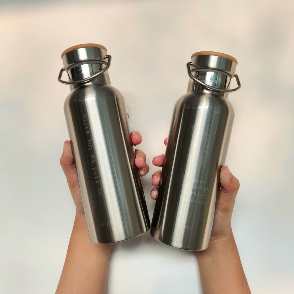 STAINLESS STEEL INSULATED WATER BOTTLE BAMBOO LID TUMBLER ECO FRIENDLY SINGLE WALL