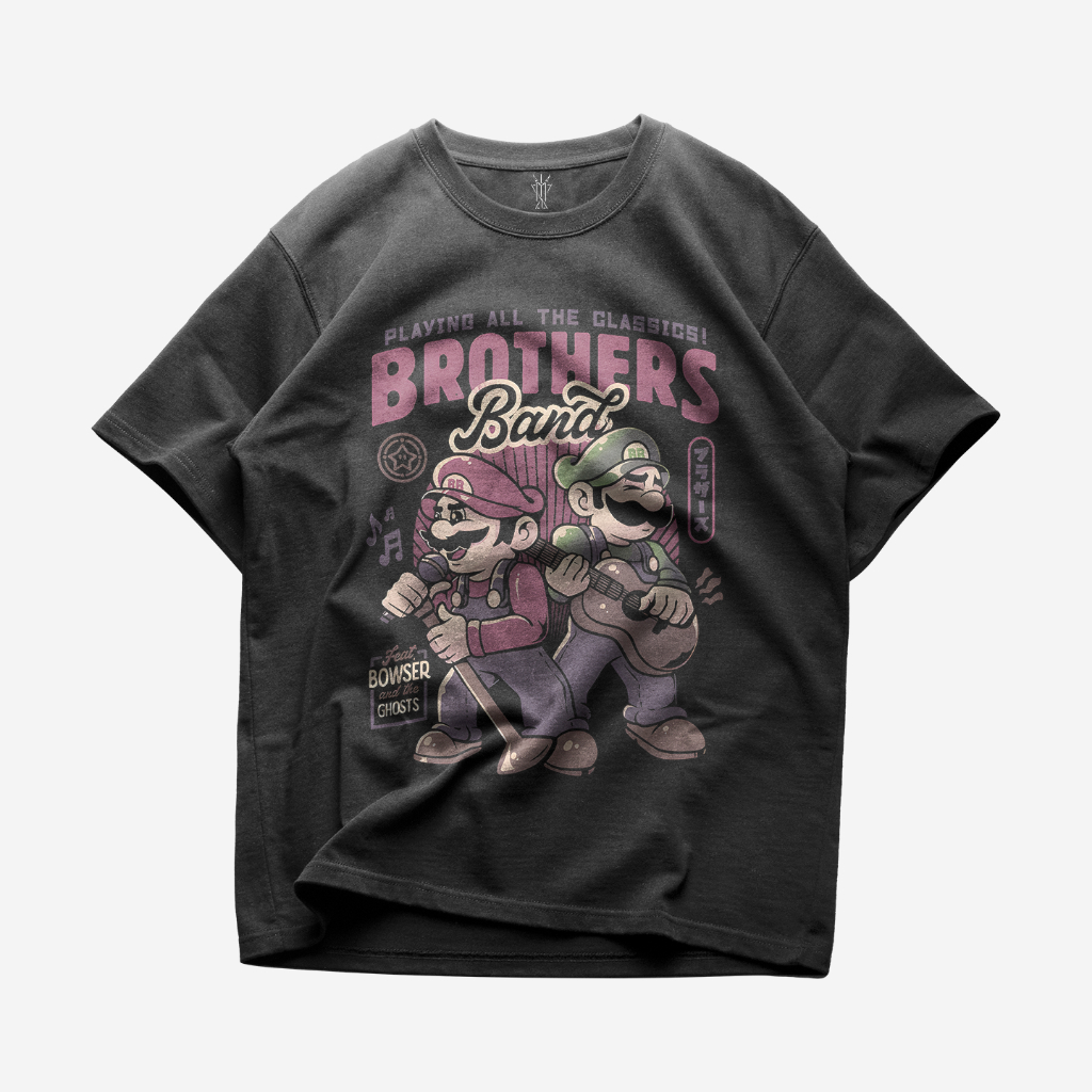 KAOS BAJU MARIO BROSS BROTHER BAND | T-SHIRT OVERSIZE HITAM VINTAGE BOOTLEG | PRIA WANITA DEWASA ANA