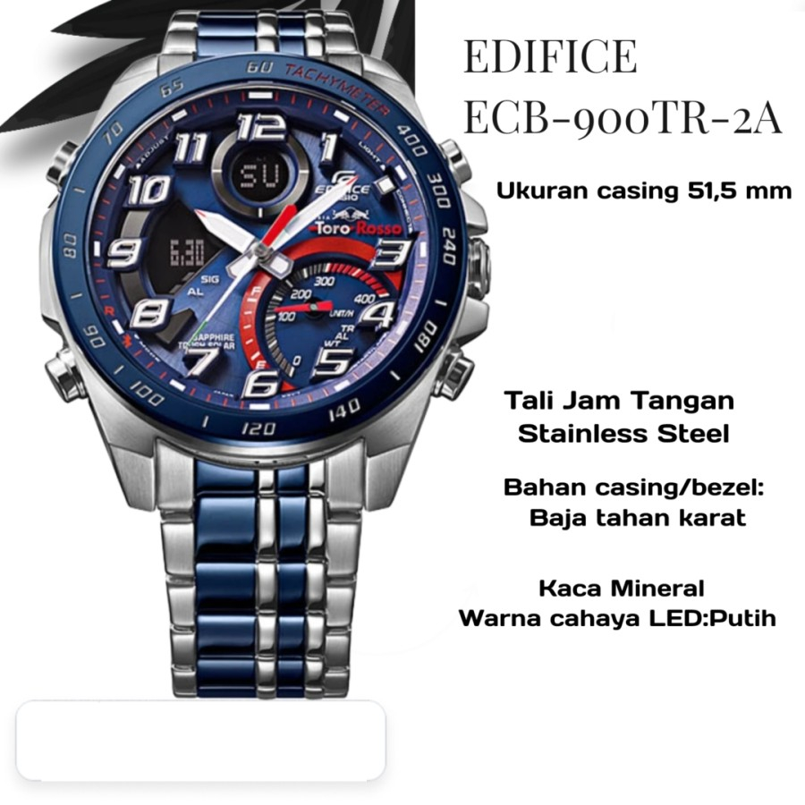 JAM TANGAN CASIO EDIFICE ECB-900TR 2A - ECB900 STAINLESS DUAL TIME LIMITED GARANSI 1 TAHUN