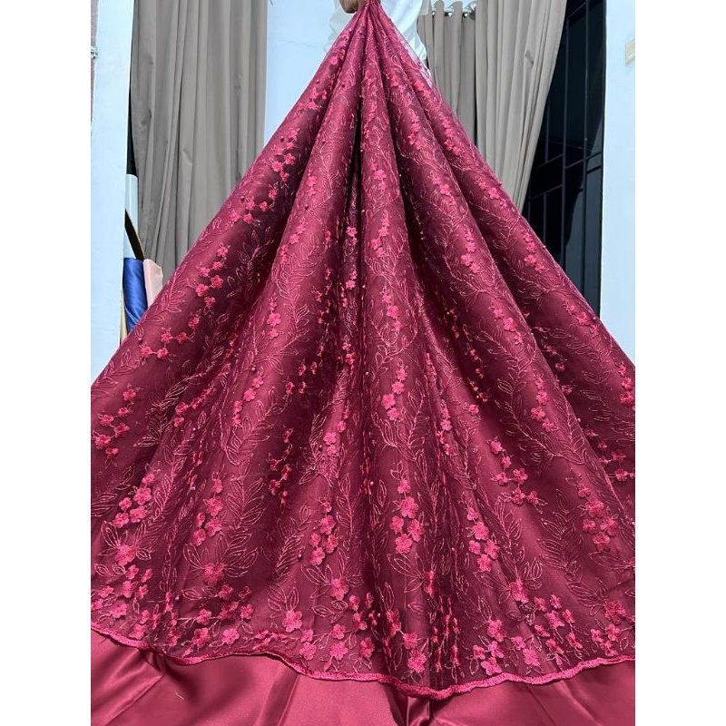 Kain Tile Akar Mutiara Gliter / Tile Akar Meteran / Bahan Kebaya