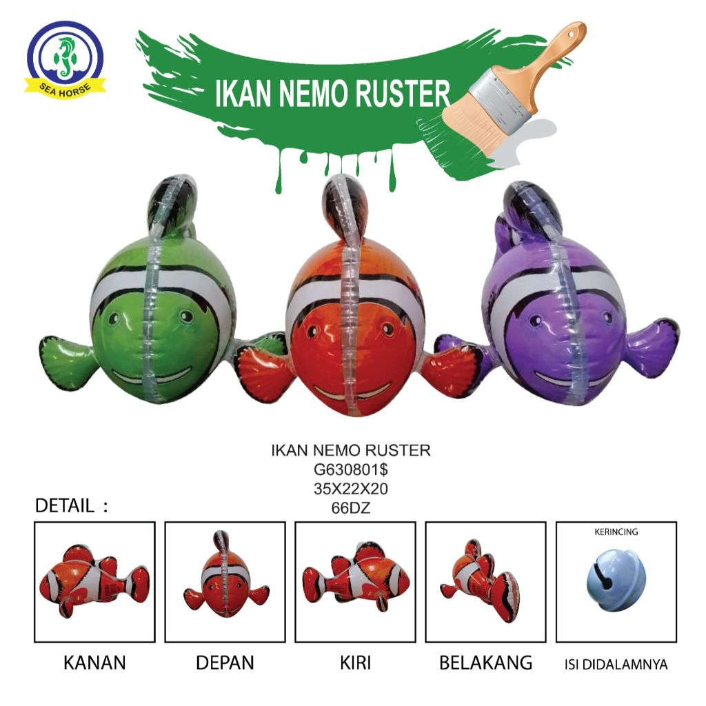 Mainan Anak Balon Tiup Karakter Ikan Nemo Premium PVC SNI Best Seller