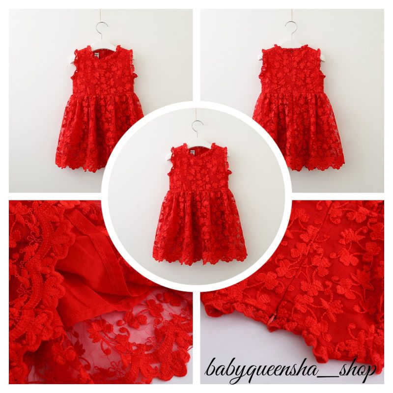 dress merah/gaun merah/baju natal/rok natal/dress natal/dress brukat premium