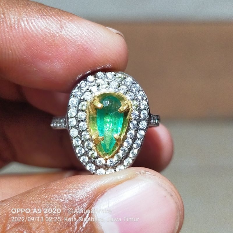 Natural emerald memo GLI Ring Perak handmade Mewah