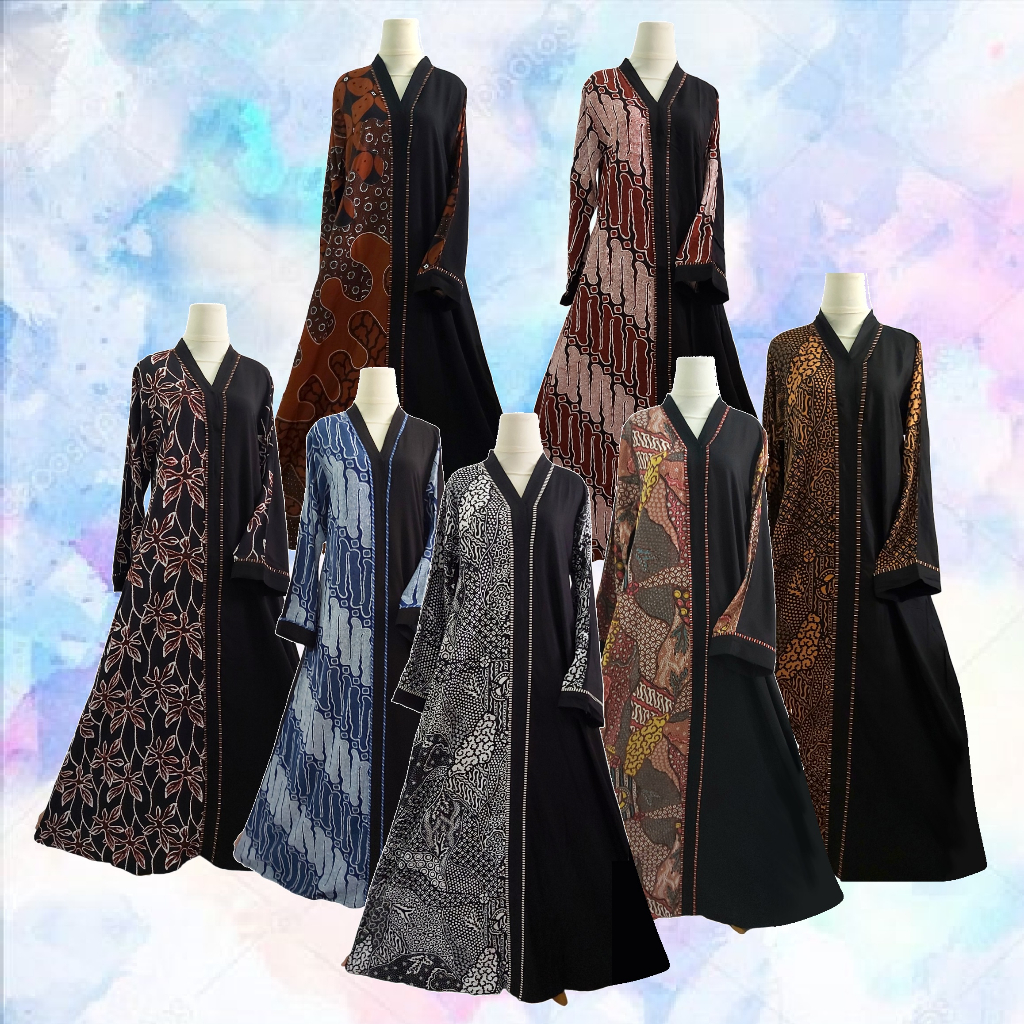Abaya Hitam Motif Batik Samping Gamis Muslimah