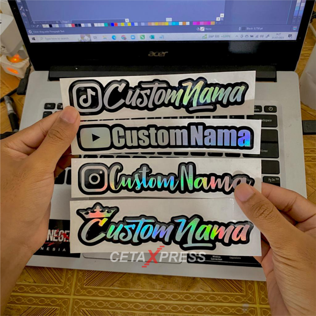 

STICKER CUSTOM NAMA HOLOGRAM LIS HITAM ANTI AIR