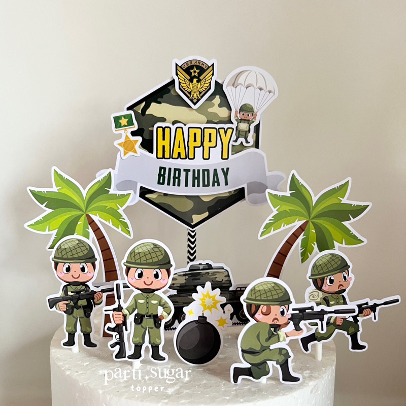 Custom Cake Topper 3D Hiasan Kue - Dekorasi Ulang Tahun - Karakter Army Tentara