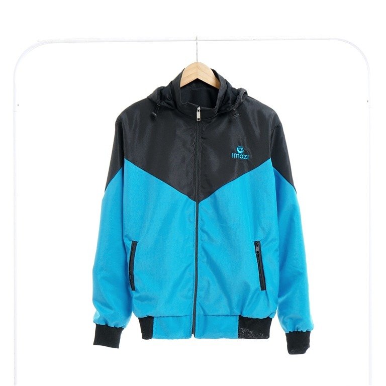 Jaket Olahraga Parasut Windrunner Kombinasi Hitam Turkis