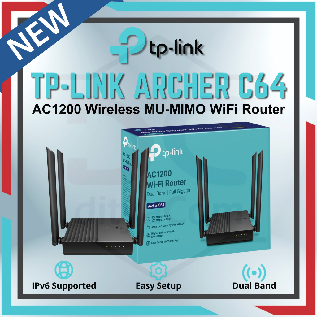 TP-LINK ARCHER C64 AC1200 WIRELESS MU-MIMO Wi-Fi ROUTER