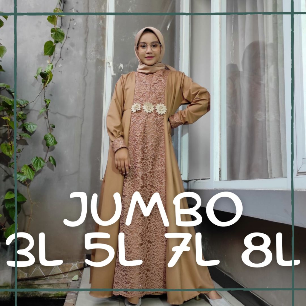 Gamis Jumbo Ld 120 130 140 cm Bahan Katun Toyobo Kombinasi Brukat Dress Busui Terbaru Kekinian