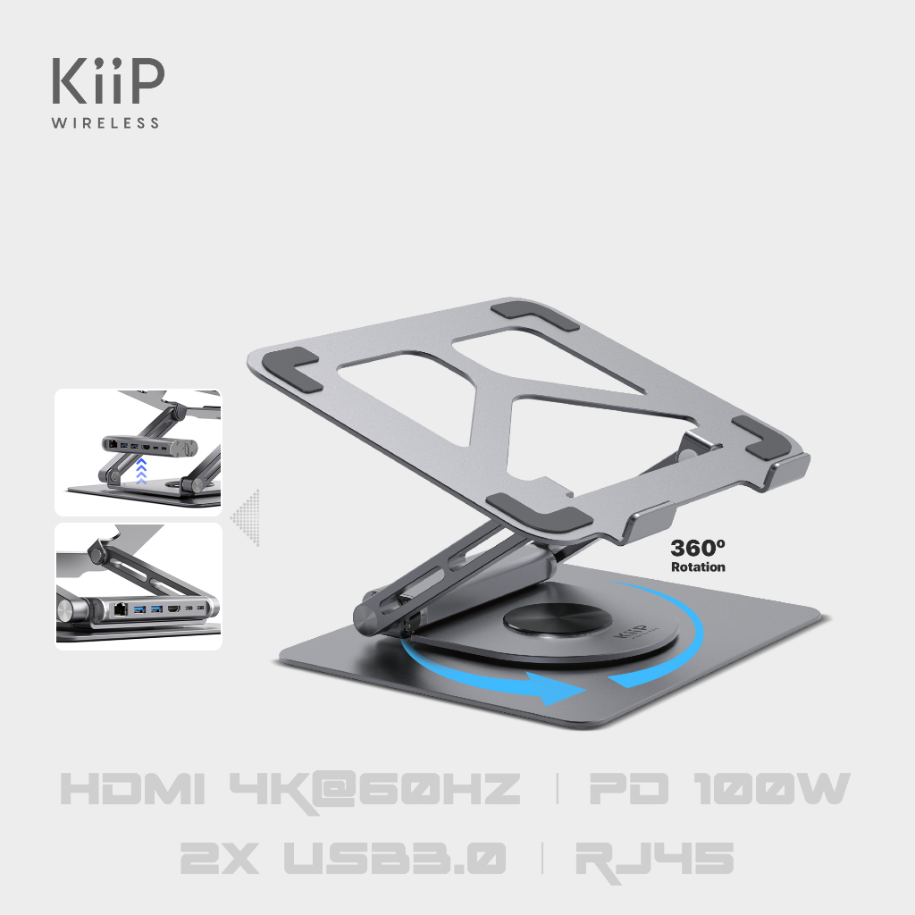 KiiP H05 6in1 Hub Foldable 360 Rotatable Laptop Stand Holder Multifunction