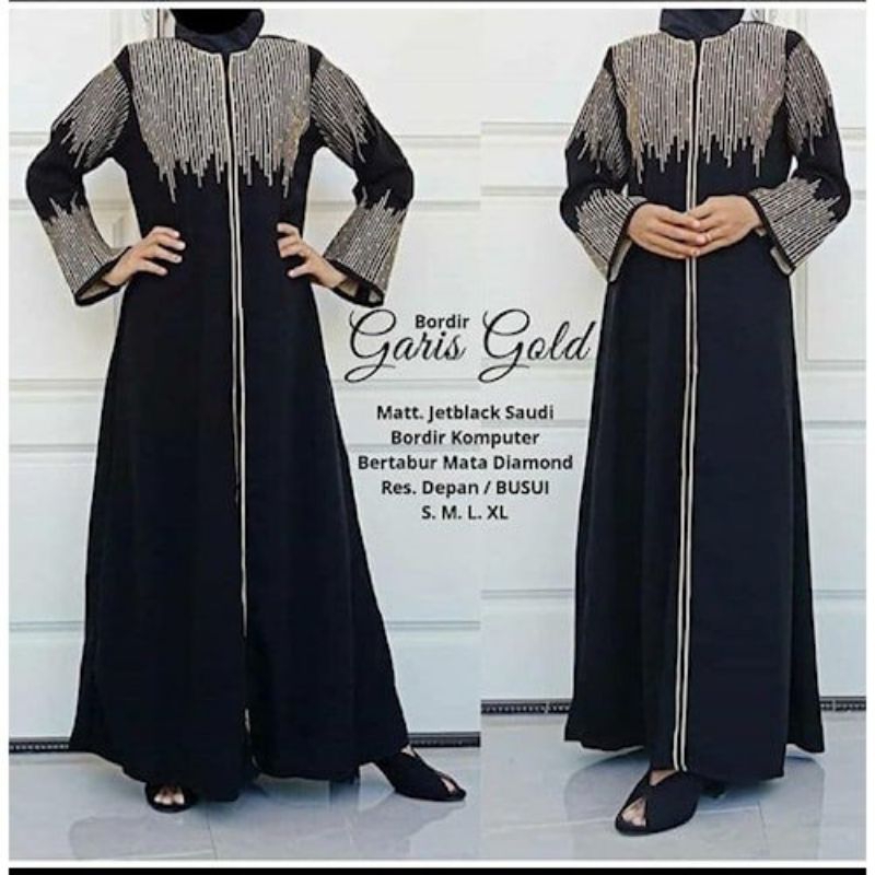 Abaya bordir dubai bahan arab saudi black gris gold