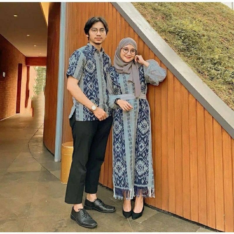 AMEERA SET COUPLE DRESS TENUN ETNIK LENGAN PANJANG - MAXI DRESS TERBARU - DRESS TENUN KOMBINASI BROK