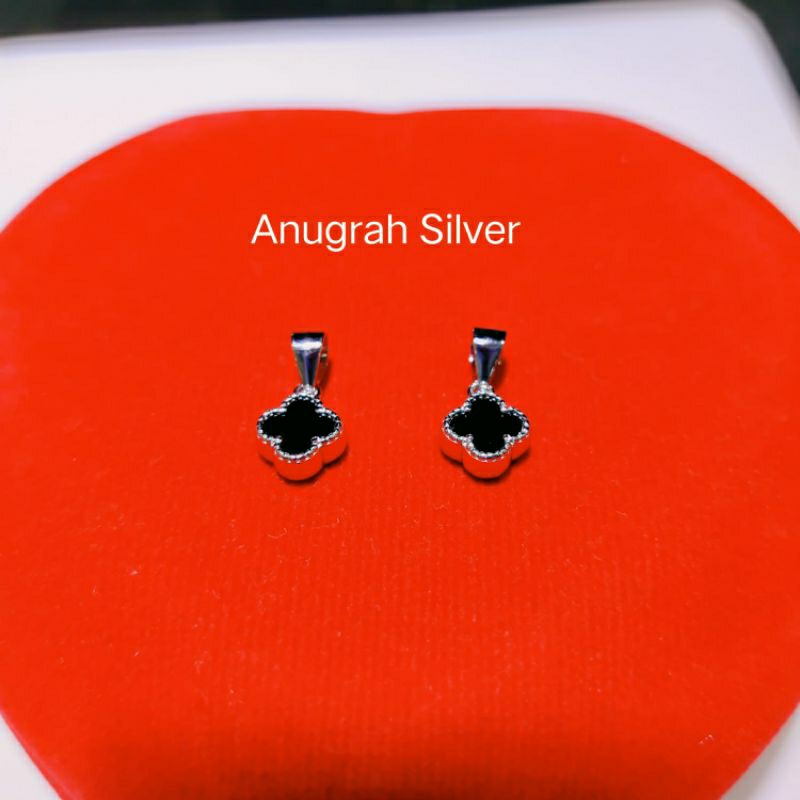 Liontin perak asli 925 model fashion /buah kalung bunga mata hitam kilau/Silver lapisan emas putih m