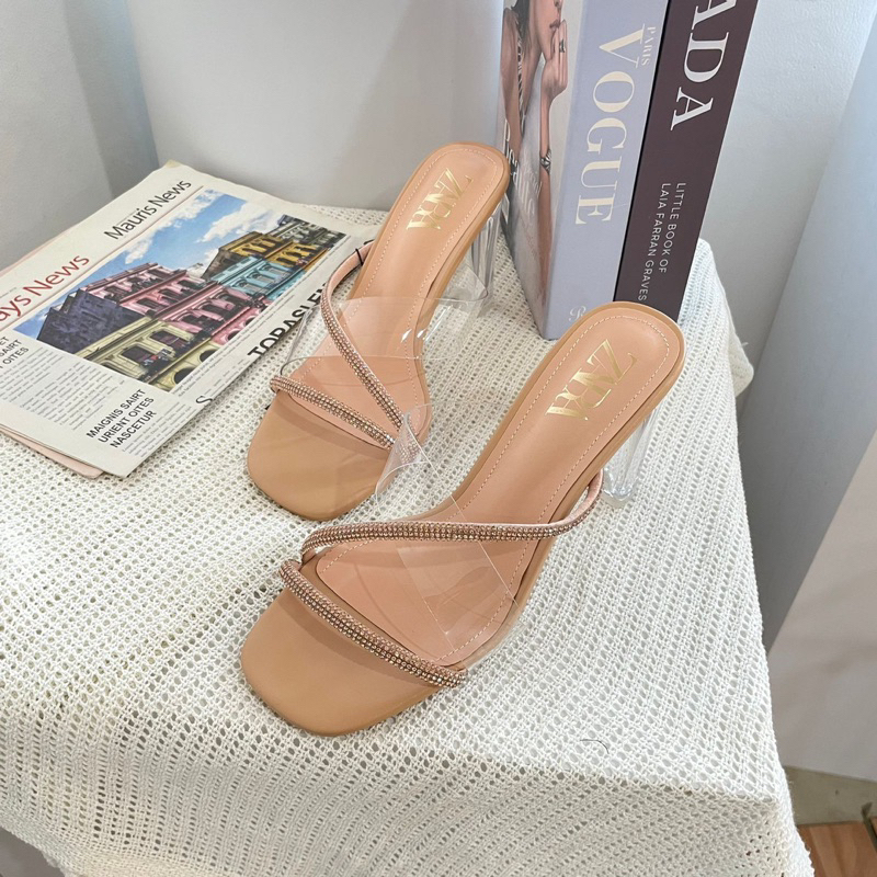 Transparant chunky heels 9cm by Zara import high quality fashion shoes sandal blink wanita kantor ke