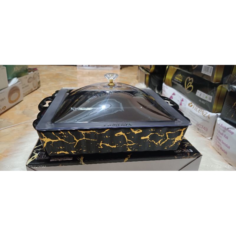 Tempat kue basah persegi fiorenza motif marble white and balck MH-583