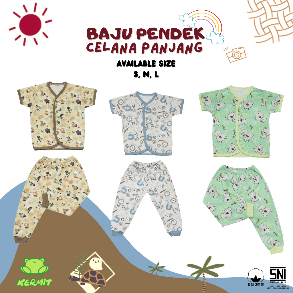 BABY KERMIT - Setelan Piyama Baju Tidur Lengan Pendek Dan Celana Panjang Anak Bayi Laki Laki Perempu