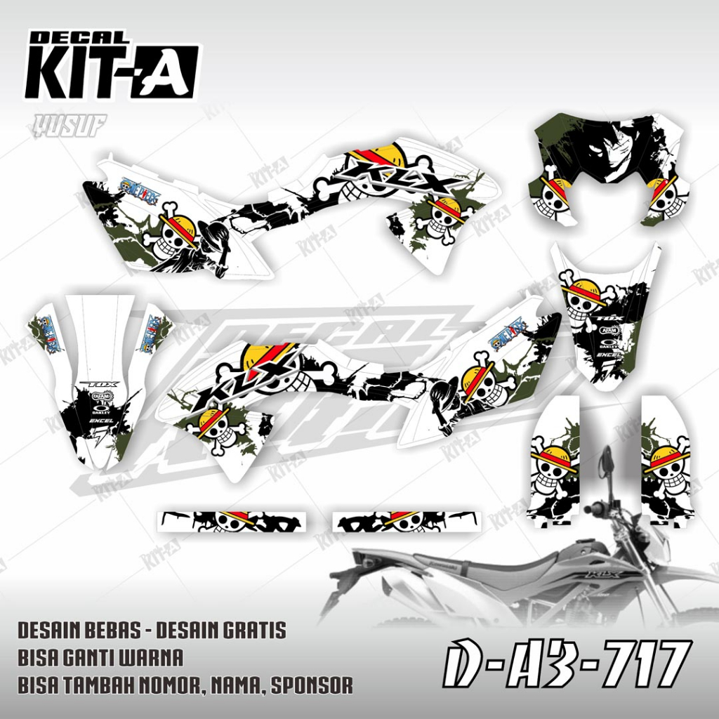 Stiker KLX BF 150 decal setiker KLX BF stiker motor MOTIF ONE PIECE PUTIH D-A3-717