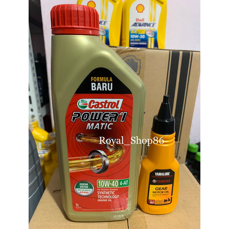 OLI CASTROL POWER 1 MATIC (MERAH) SAE 10W-40 1 LT+OLI GARDAN YAMALUBE 100 ML PAKET OLI NMAX AEROX
