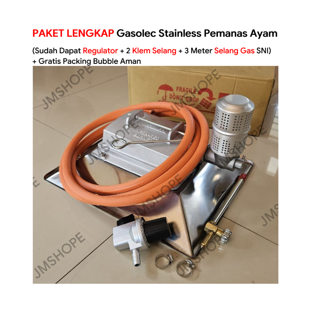 Paket Gasolec Pemanas Ayam Stainless Bonus Regulator dan Selang 3Meter 2B Penghangat Gasolek