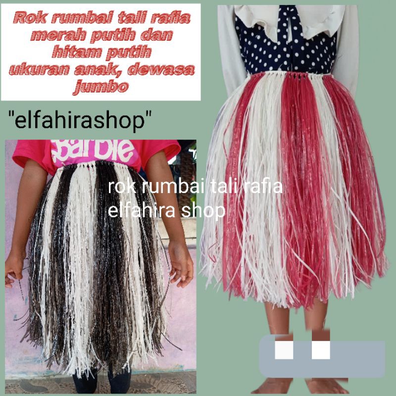 Rok rumbai tali rafia merah putih dan hitam putih tersedia 3 ukuran anak, dewasa dan jumbo