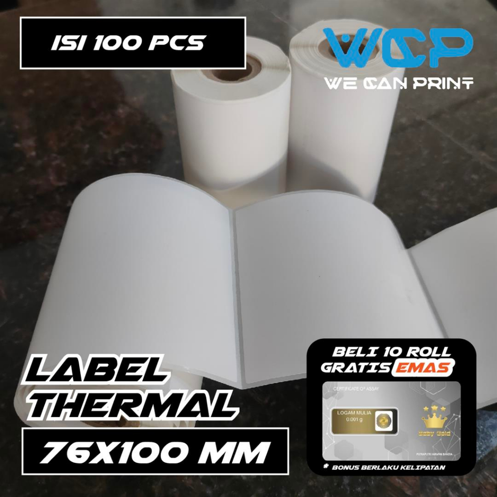

Label Thermal 76x100 mm 76 x 100 core 1/2 inch 80x100 - 80 x 100 isi 100 pcs