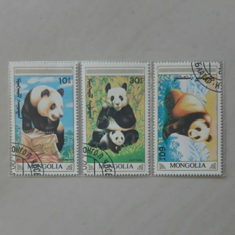 

Perangko Mongolia seri Panda set 3 prangko