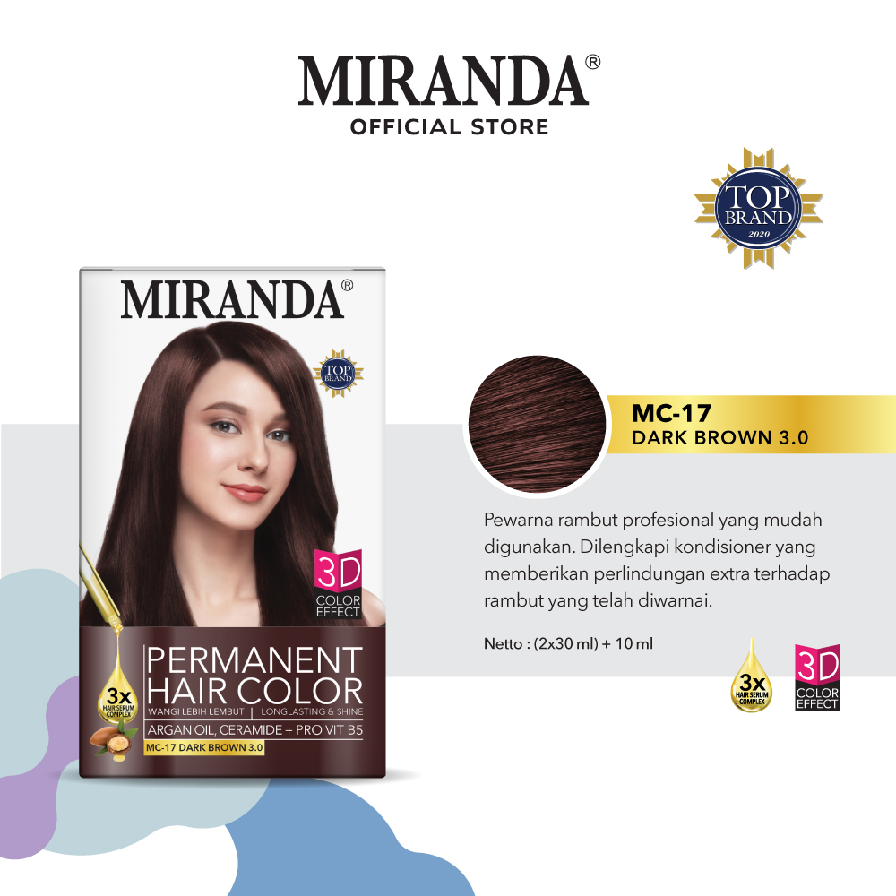 Miranda Hair Color (Cat Rambut Permanen) MC17 Dark Brown 30ml | Semir Halal Warna Coklat Tua