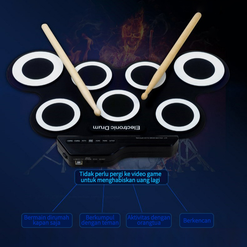 Newest Drum Elektronik Portabel / Drum Rumahan untuk Anakanak dan Pemula / Drum Set 7 Drum Pads /