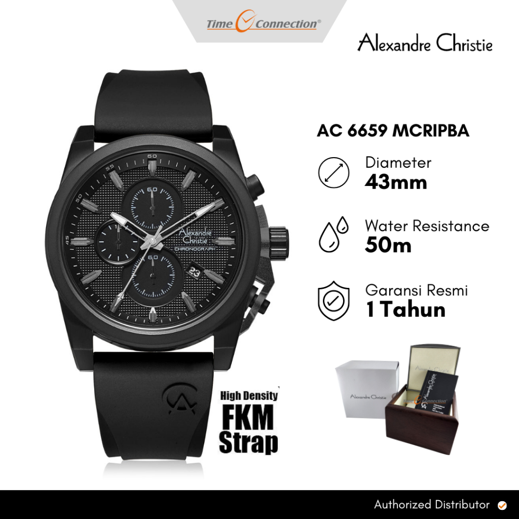 Alexandre Christie AC 6659 MCRIPBA Full Hitam Original / Jam Tangan Pria Analog