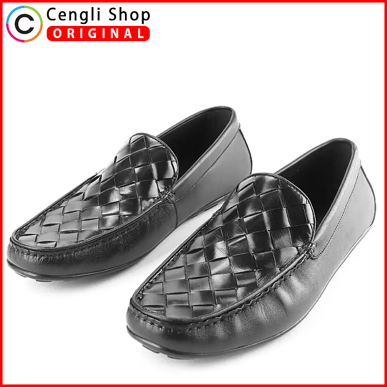 ANM03 SEPATU SLIP ON PRIA ANDREW ORIGINAL KULIT ASLI ORI KASUAL SEMI FORMAL HITAM