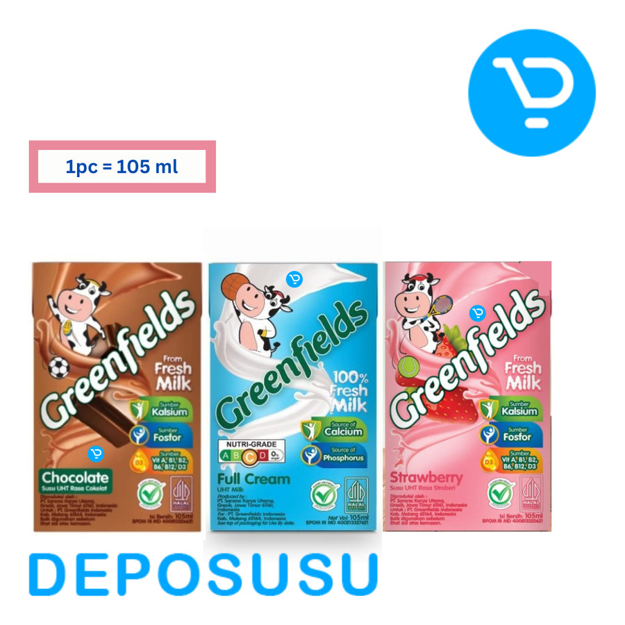 

Susu UHT GREENFIELDS Milk 105ml (Full Cream / Chocomalt / Strawberry)