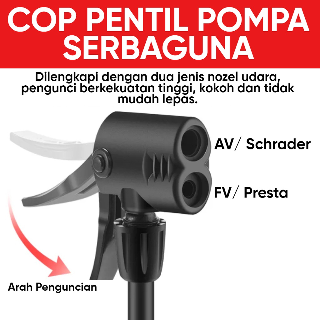 Cop Pompa Dobel Motor/Sepeda/Fixie Cop Pentil Pompa Schrader Presta AV Dan FV Serbaguna Sepeda Motor