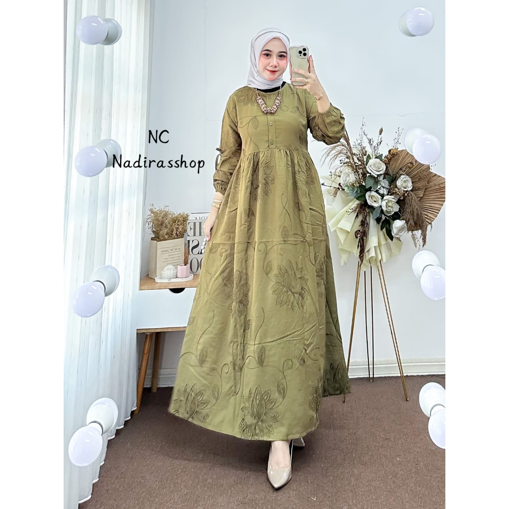 Shaqueena Gamis Polo linen Bordir/Gamis Polo Linen Bordir Terbaru 2025