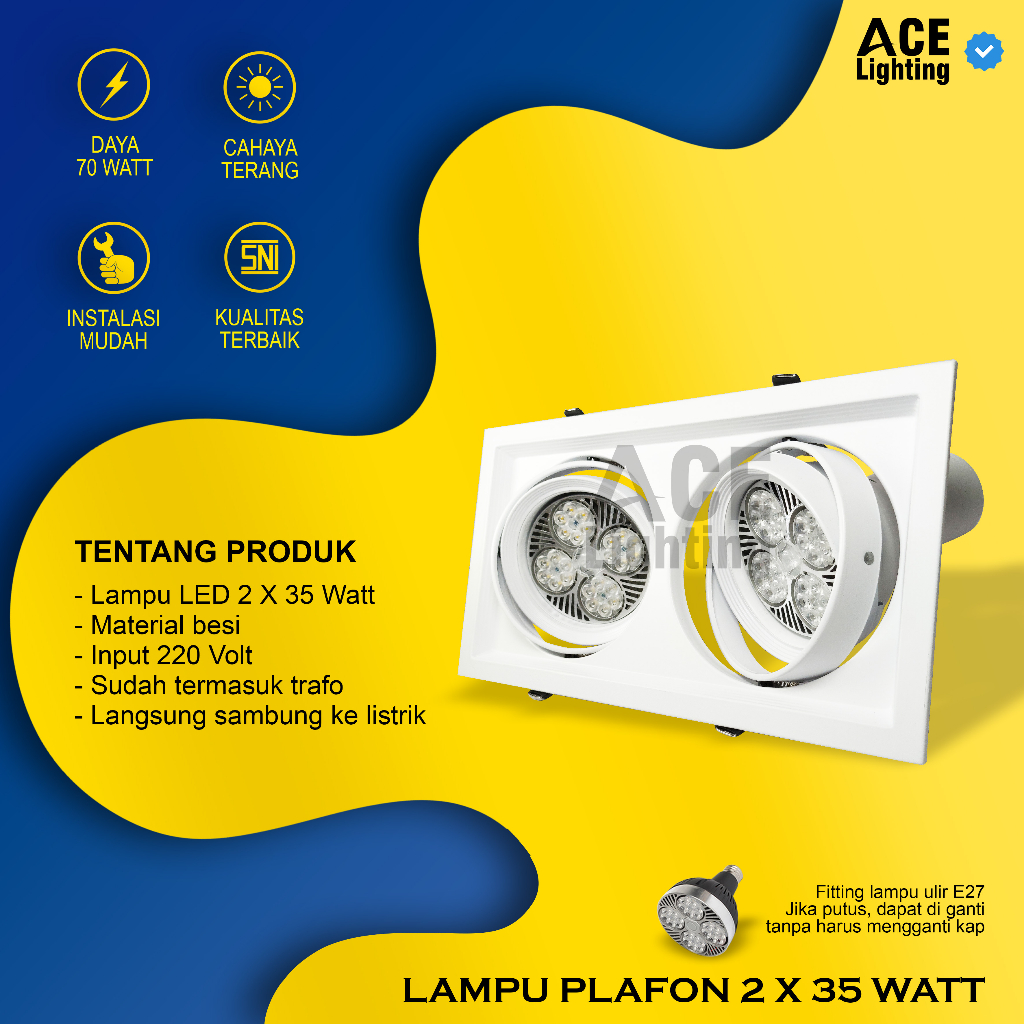 Downlight halospot 2 lampu plafon inbow 35 watt lampu spotlight PAR 30 2 x 35 watt