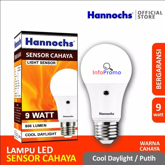 Lampu Bohlam LED 9 Watt Hannochs Light Sensor Original