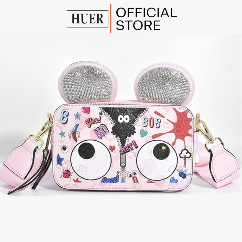 HUER ~ Tas Wanita Meindre Embossed Eye Theme Printed Sling Bag 9454-354Pink