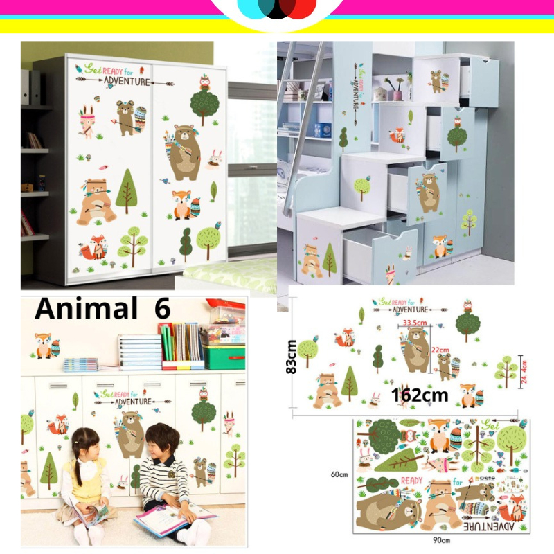 WALLSTICKER WALL STICKER STIKER DINDING ANIMAL 6 DEKORASI RUMAH KAMAR TIDUR ANAK ANAK COWOK CEWEK PR